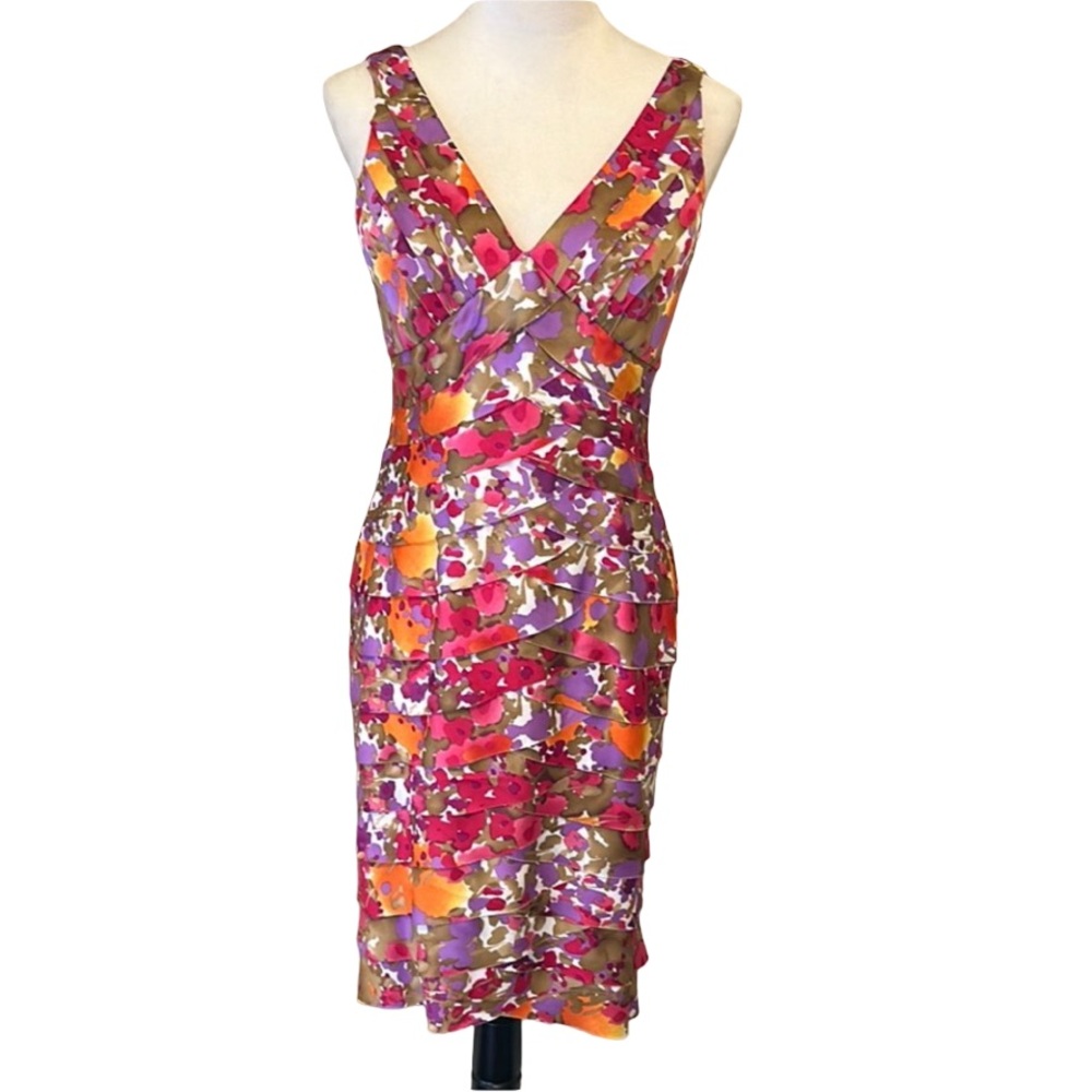 Jones Wear Pink and Red Ruched Wrap Midi Dress
